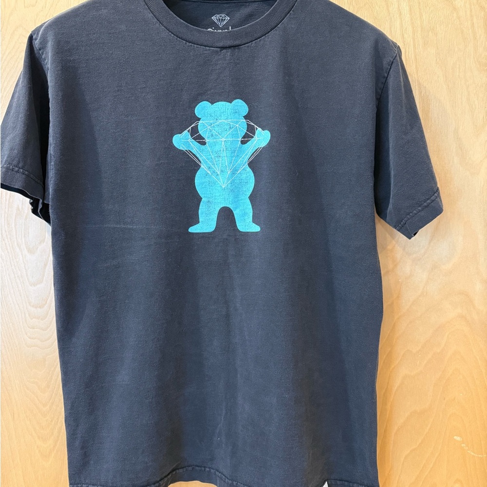 Grizzly vintage Diamond supply Black T-Shirt with Blue Bear